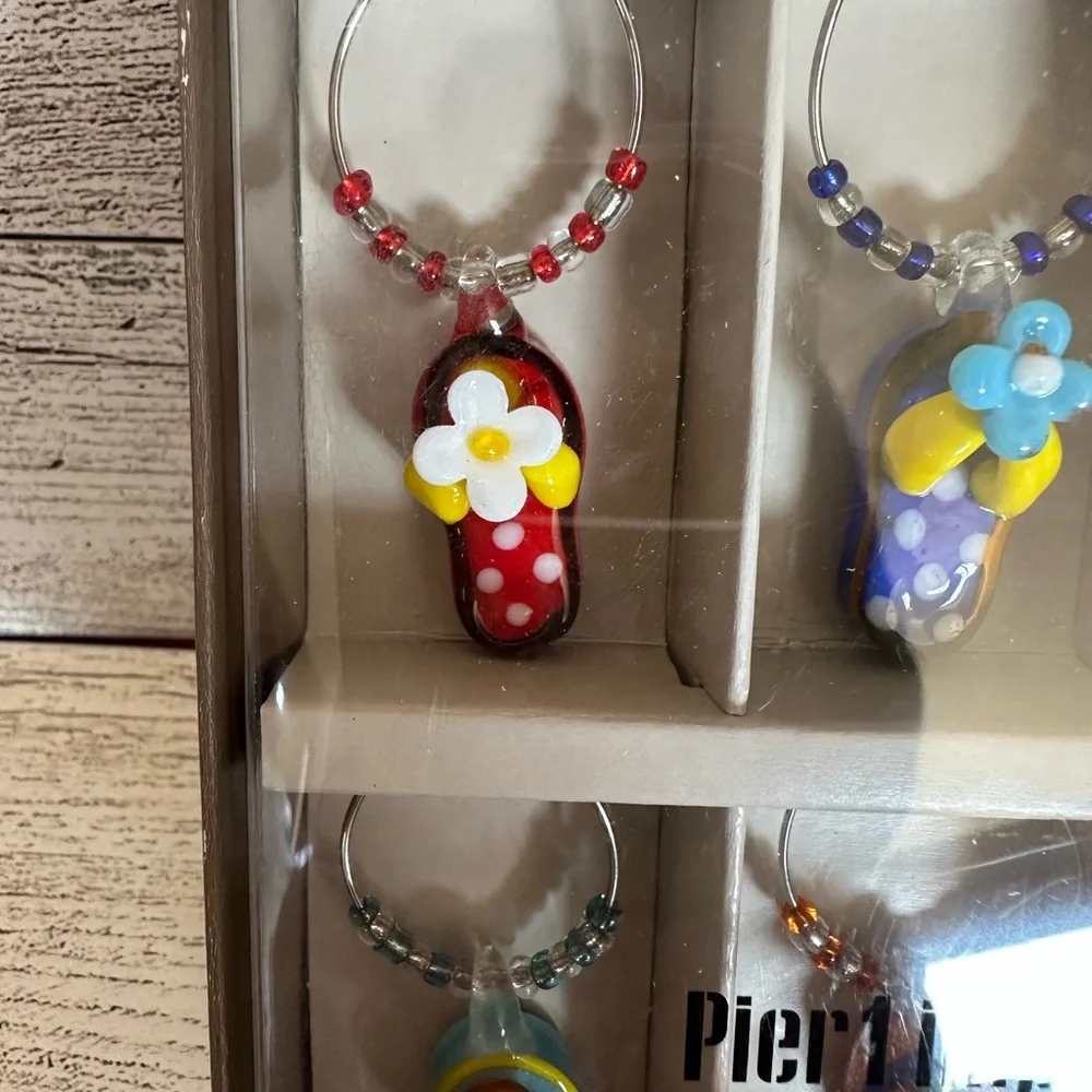 Pier 1 Colorful Sandal Flip Flop Drink Charms Set